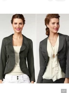 CAbi Work It 2 Button Blazer 769 Flap Pocket Career  Charcoal Gray size 12